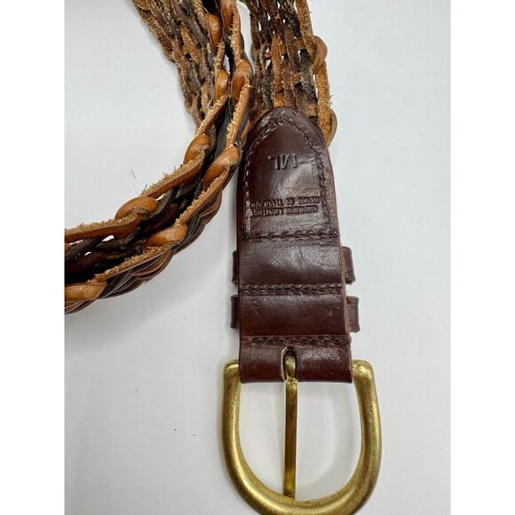 Vintage Italian Braided Leather Belt Brass Buckle Brown Size 34 main image 4